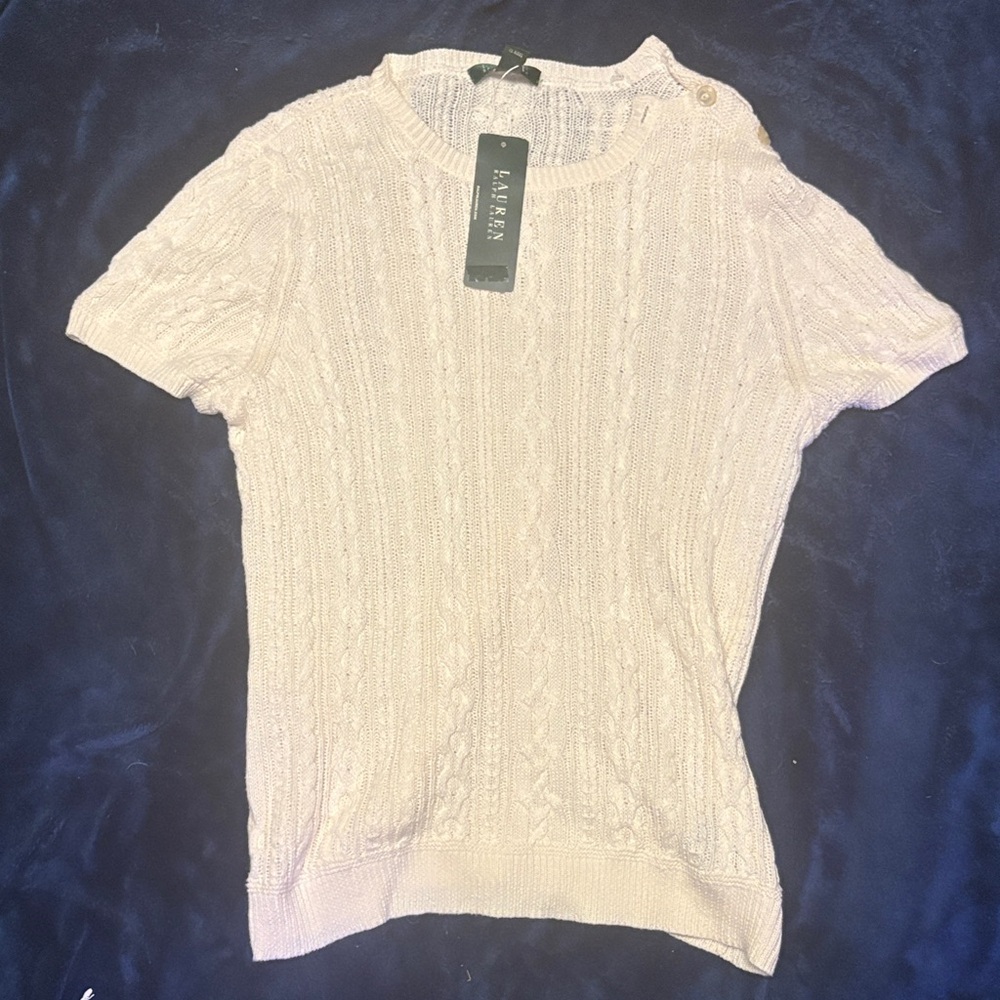 Lauren Ralph Lauren Cream Short Sleeve Knit Top